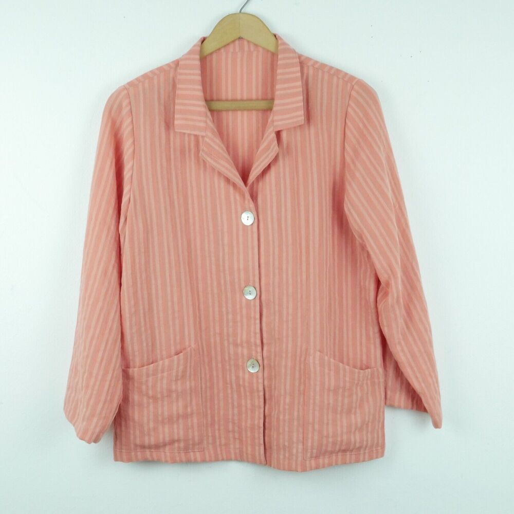 Fridaze Small 100% Linen Button Down Top‎ Pastel Pink Lagenlook Beachy Relaxed